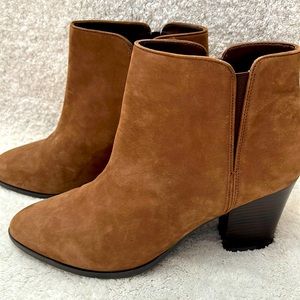 Franco Sarto Appeal Brown Leather Block Heel Side Zipper Ankle Boots